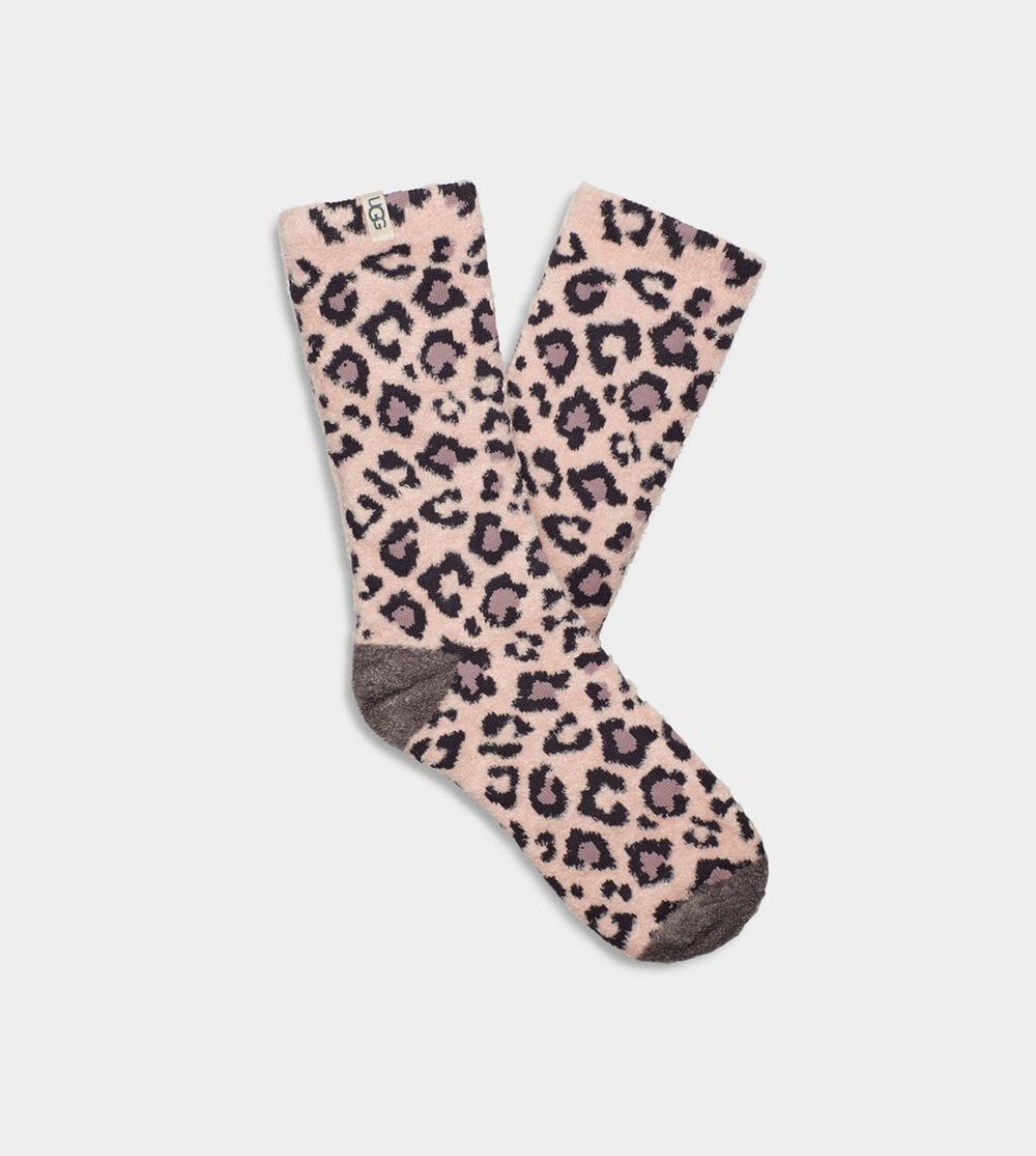 Ugg Leslie Graphic Crew - Womens Socks - Pink Leopard - NZ (3769WDIYZ)